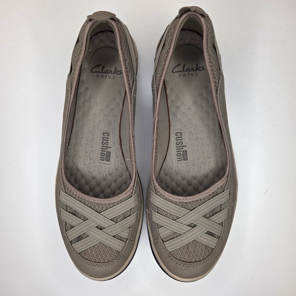 Clarks Shoes - Clarks Privo Womens Taupe Grey Mesh Leather Slip On Ballet Flats Size 11